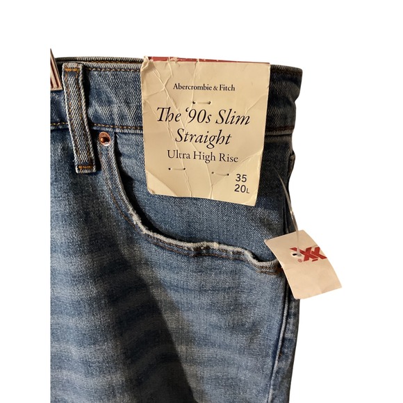 Abercrombie‎ & Fitch The 90s Slim Straight Ultra High Rise Blue Distressed Jeans - Picture 5 of 10